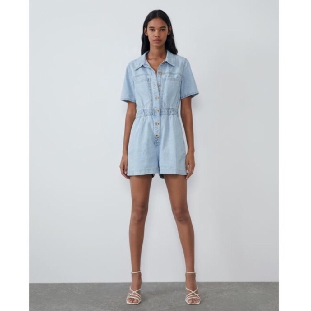 Rare Zara Light Wash Denim Jumpsuit L - Picture 12 of 13